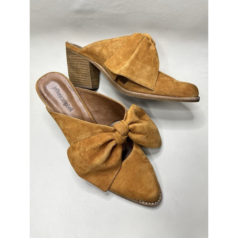 Jeffrey Campbell Cyrus Suede Bow Top Mules Size 9 Mustard Yellow - Picture 3 of 15